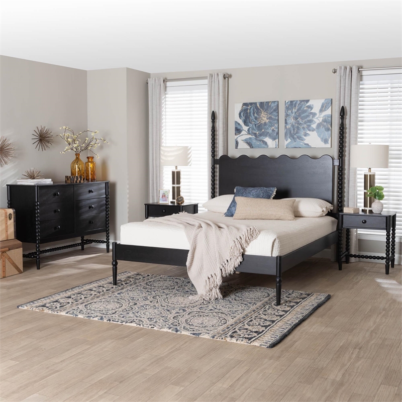 Baxton Studio Brantley 4-Piece Bedroom Set Dresser Nightstands Black King