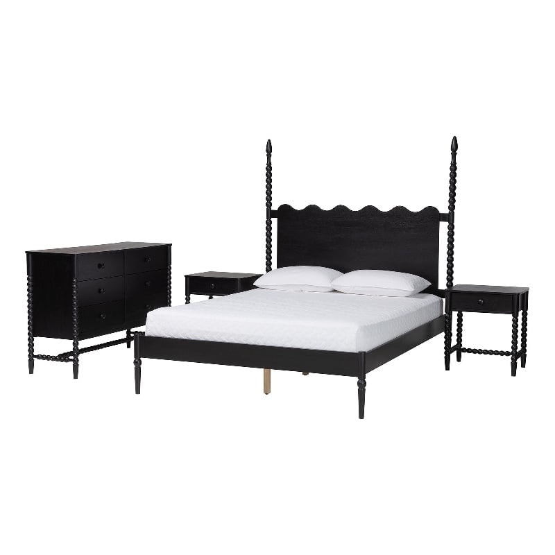 Baxton Studio Brantley 4-Piece Bedroom Set Dresser Nightstands Black King