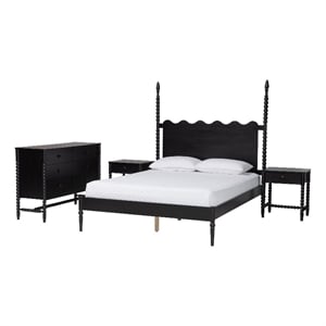 Baxton Studio Brantley 4-Piece Bedroom Set Dresser Nightstands Black King