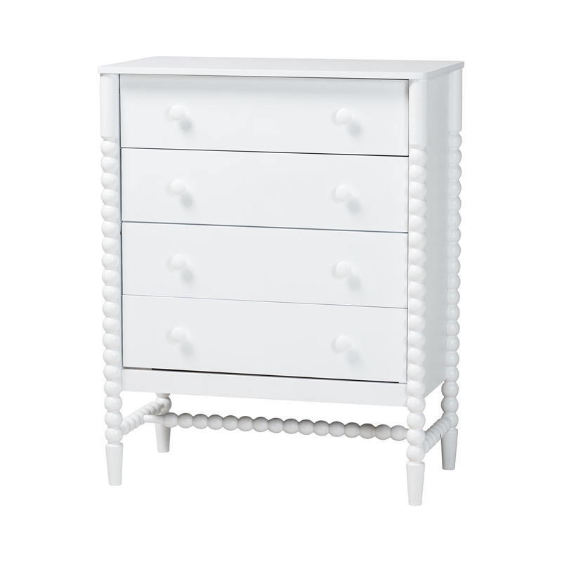 Baxton Studio Brantley 4-Piece Bedroom Set Dresser Chest Nightstand White King
