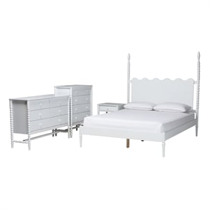Baxton Studio Brantley 4-Piece Bedroom Set Dresser Chest Nightstand White King