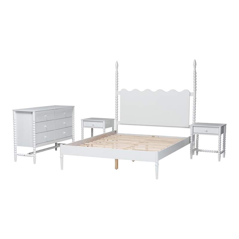 Baxton Studio Brantley 4-Piece Bedroom Set Dresser Nightstands White King