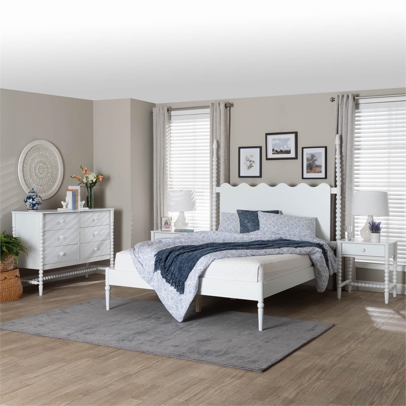 Baxton Studio Brantley 4-Piece Bedroom Set Dresser Nightstands White King