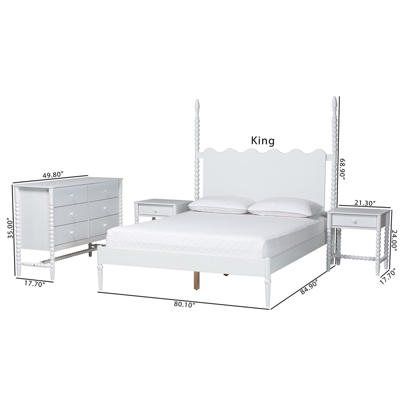 Baxton Studio Brantley 4-Piece Bedroom Set Dresser Nightstands White King
