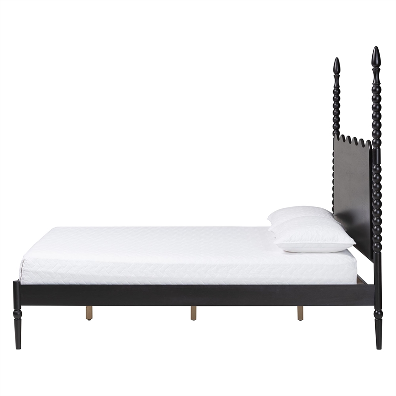 Baxton Studio Brantley Spindle Platform Bed Frame with Headboard Black King