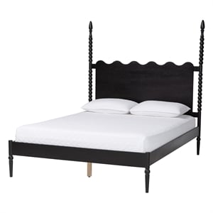 Baxton Studio Brantley Spindle Platform Bed Frame with Headboard Black King