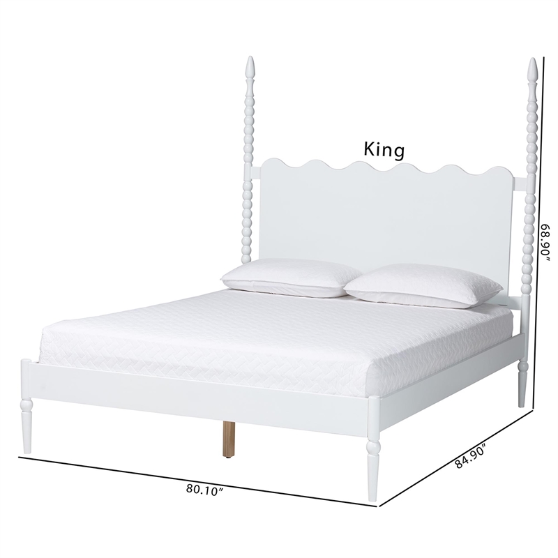 Baxton Studio Brantley Spindle Platform Bed Frame with Headboard White King