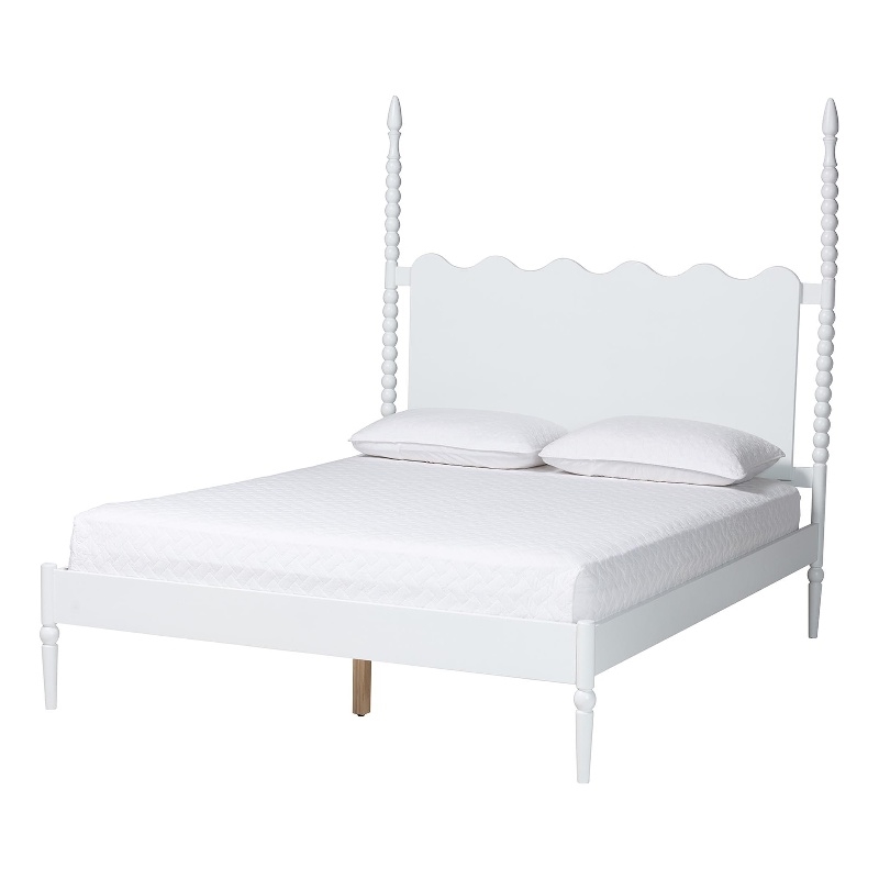 Baxton Studio Brantley Spindle Platform Bed Frame with Headboard White King