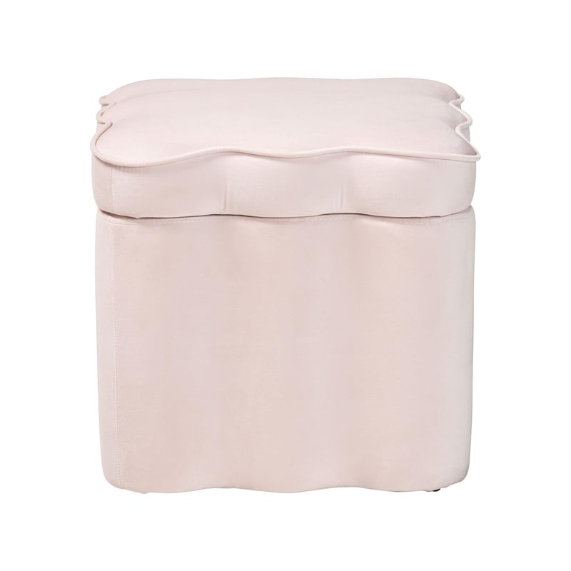 Baxton Studio Paulina Velvet Storage Ottoman Lid Top Accent Stool Light Pink