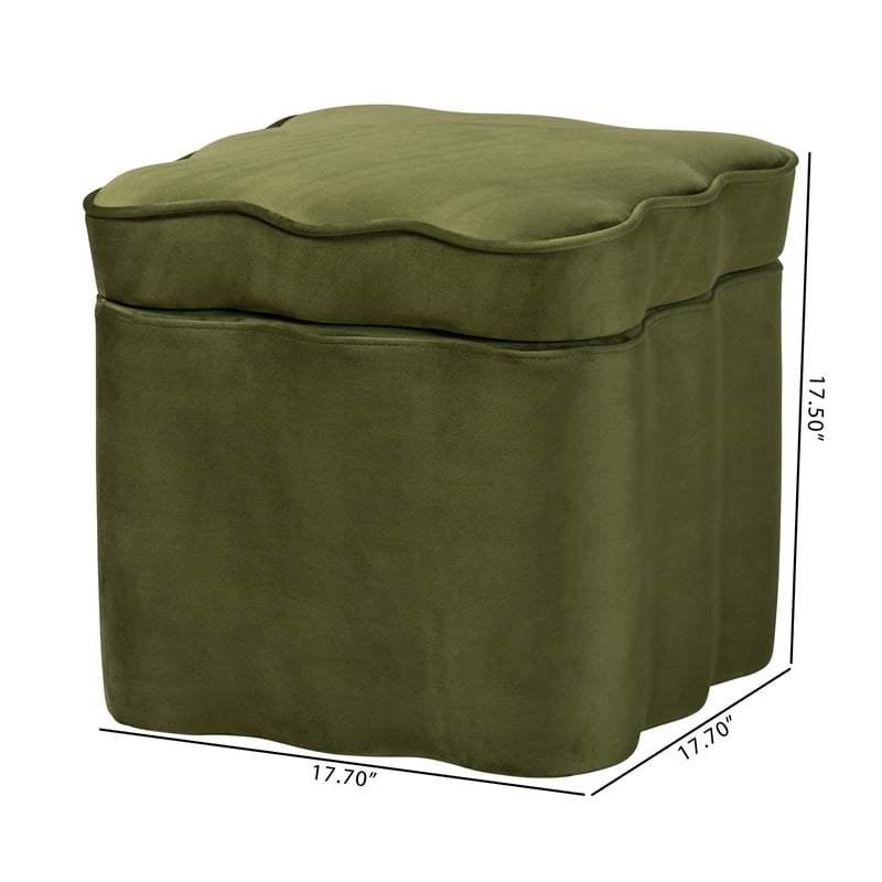 Baxton Studio Paulina Velvet Storage Ottoman Lid Top Accent Stool Moss Green