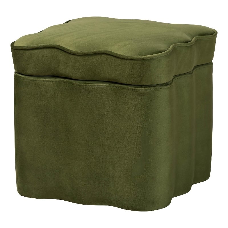 Baxton Studio Paulina Velvet Storage Ottoman Lid Top Accent Stool Moss Green