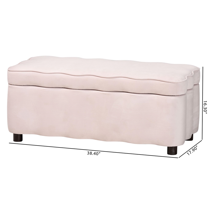 Baxton Studio Paulina Velvet Storage Bench Lift Top Accent Bench Light Pink