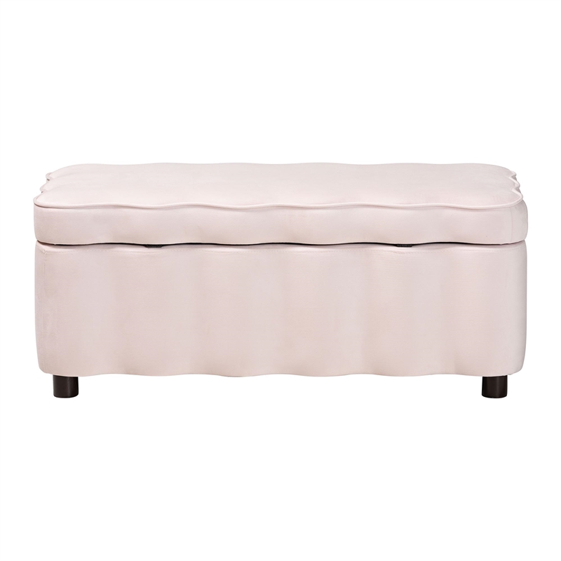 Baxton Studio Paulina Velvet Storage Bench Lift Top Accent Bench Light Pink