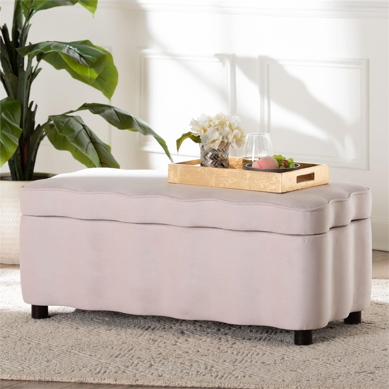 Baxton Studio Paulina Velvet Storage Bench Lift Top Accent Bench Light Pink