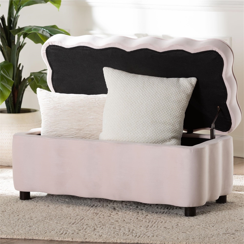 Baxton Studio Paulina Velvet Storage Bench Lift Top Accent Bench Light Pink