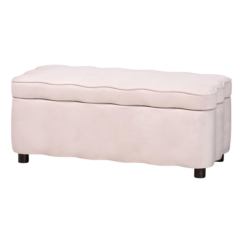 Baxton Studio Paulina Velvet Storage Bench Lift Top Accent Bench Light Pink