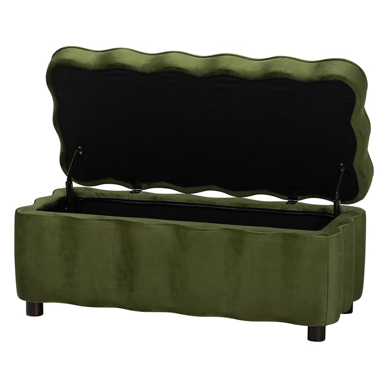 Baxton Studio Paulina Velvet Storage Bench Lift Top Accent Bench Moss Green