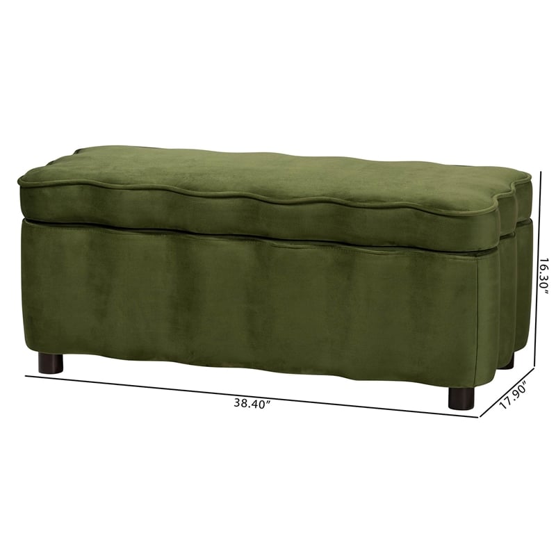 Baxton Studio Paulina Velvet Storage Bench Lift Top Accent Bench Moss Green