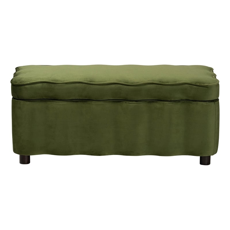 Baxton Studio Paulina Velvet Storage Bench Lift Top Accent Bench Moss Green