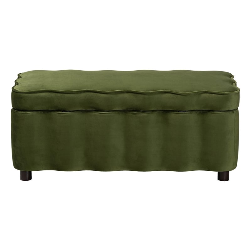 Baxton Studio Paulina Velvet Storage Bench Lift Top Accent Bench Moss Green