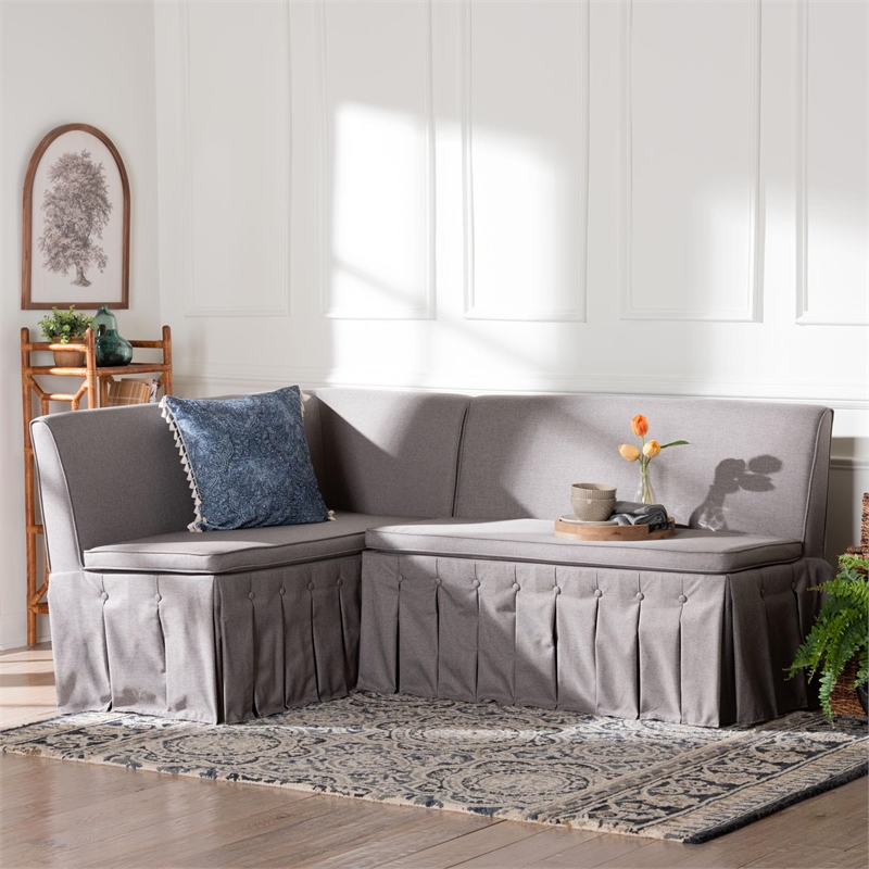 Baxton Studio Meyer 2-Piece Fabric Upholstered Dining Nook Bench Set Gray