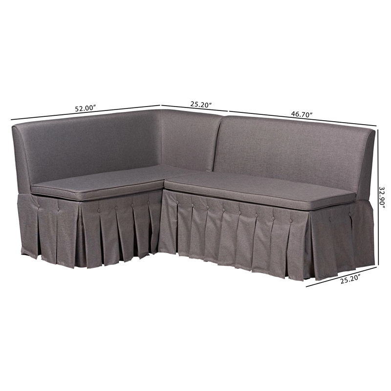 Baxton Studio Meyer 2-Piece Fabric Upholstered Dining Nook Bench Set Gray