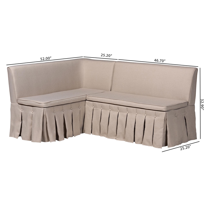 Baxton Studio Meyer 2-Piece Fabric Upholstered Dining Nook Bench Set Beige