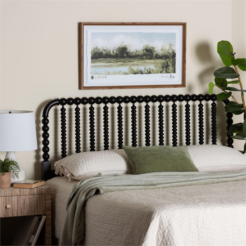 Baxton Studio Finley Turned Bobbin Headboard Crafted Wood Panel Full Black