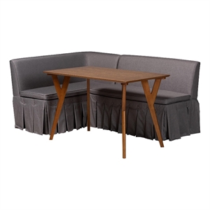 Baxton Studio Reginald 3-Piece Fabric Upholstered Dining Nook Set Gray