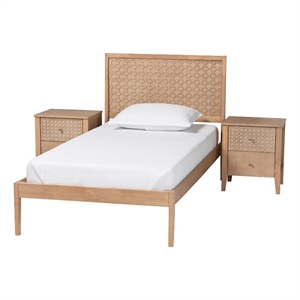 Baxton Studio Lara Twin 3-Piece Bedroom Set - Modern Wood Bed Frame Oak Brown