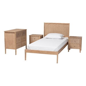 Baxton Studio Lara Twin 4-Piece Bedroom Set - Modern Wood Bed Frame oak Brown