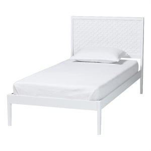 Baxton Studio Lara Twin Platform Bed Wood Bed Frame with Headboard Overlay White