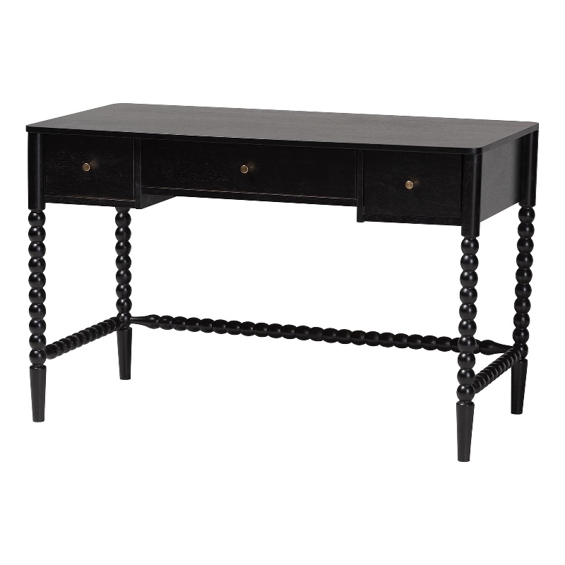 Baxton Studio Lucera Bobbin Writing Desk 3-Drawer Home Office Desk Black