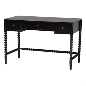 Baxton Studio Lucera Bobbin Writing Desk 3-Drawer Home Office Desk Black