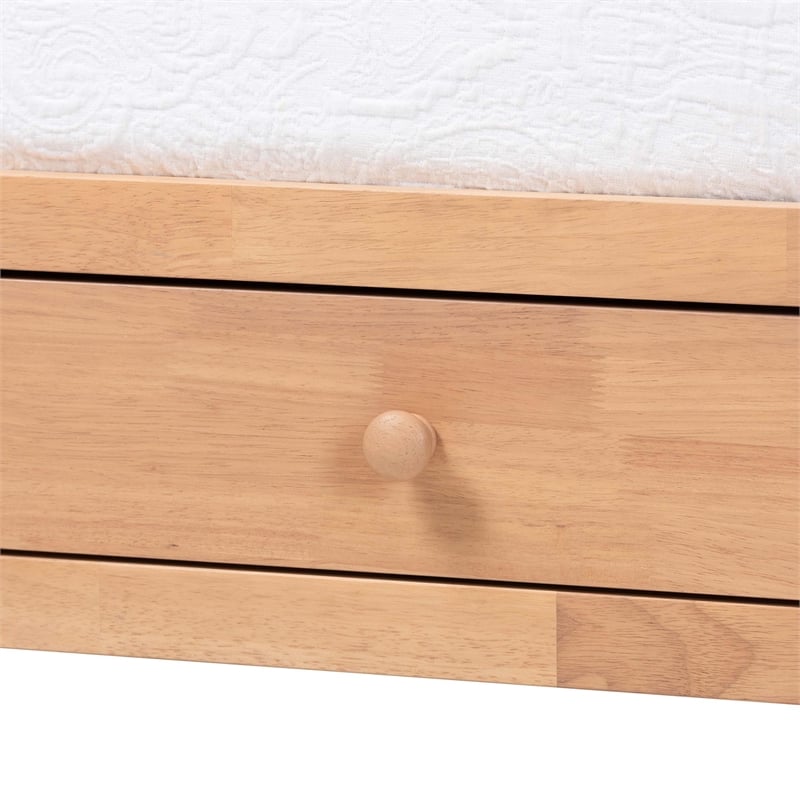 Baxton Studio Lucera 3-Drawer Daybed with Bobbin Frame Twin Beech Brown
