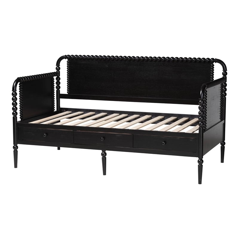 Baxton Studio Lucera 3-Drawer Daybed with Bobbin Frame Twin Black