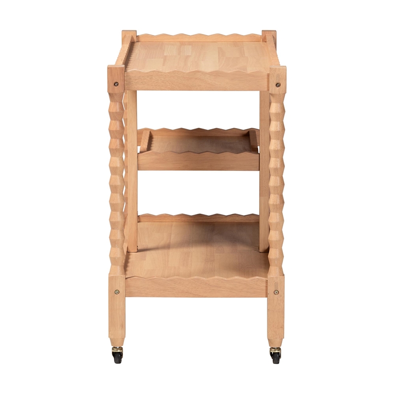 Baxton Studio Seamus 3-Tier Book Cart with Bobbin Frame Beech Brown