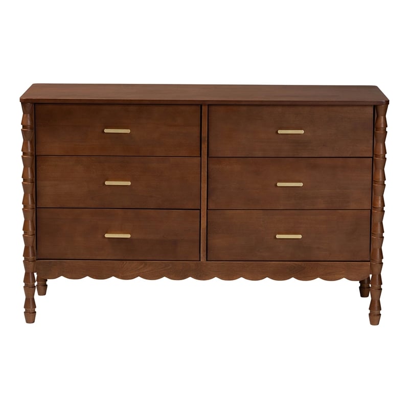 Baxton Studio Danette Bobbin Engineered Wood 6-Drawers Bedroom Dresser in Brown