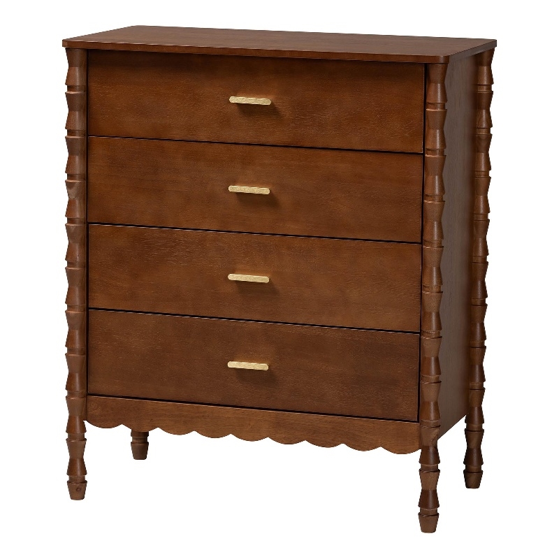 Baxton Studio Danette Bobbin Engineered Wood 4-Drawers Bedroom Chest in Brown