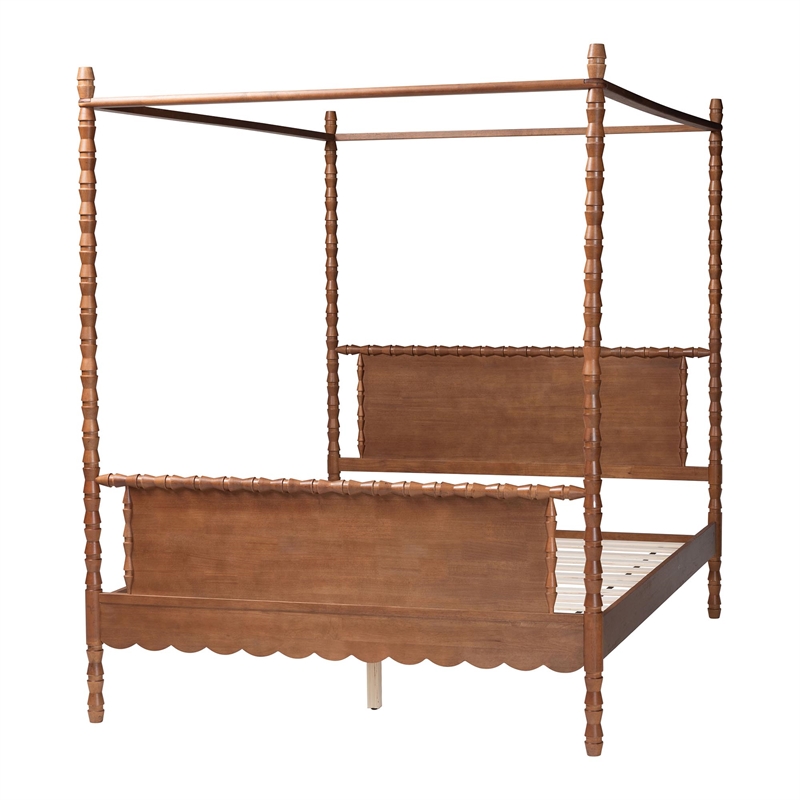 Baxton Studio Danette Bobbin Wood Canopy Bed Queen