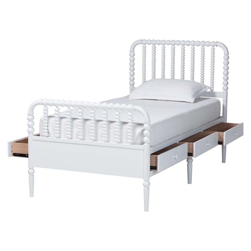 Baxton Studio Lucera 6-Drawer Platform Bed with Bobbin Frame Twin White