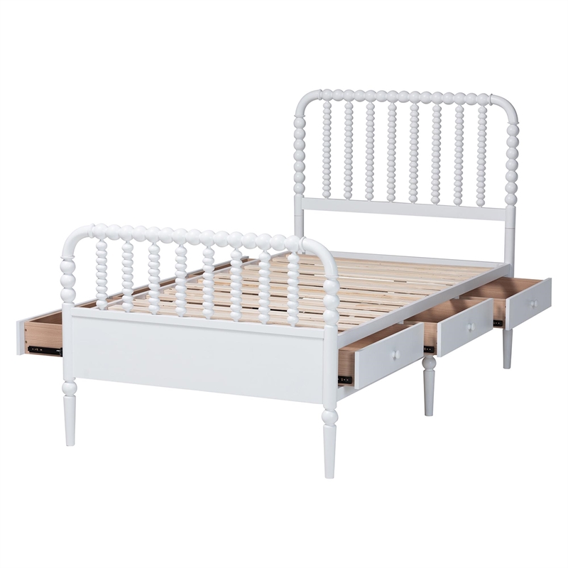 Baxton Studio Lucera 6-Drawer Platform Bed with Bobbin Frame Twin White