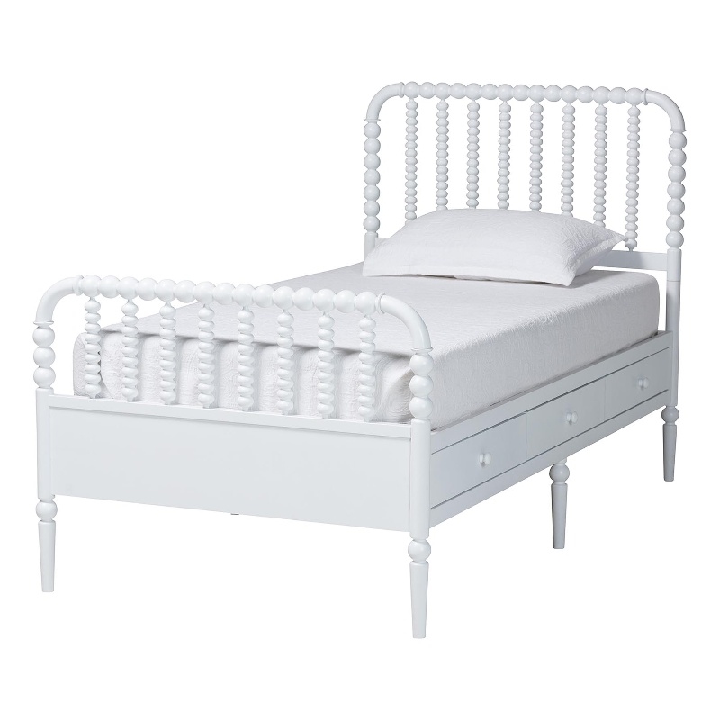 Baxton Studio Lucera 6-Drawer Platform Bed with Bobbin Frame Twin White