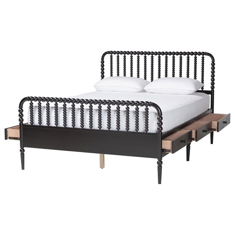 Baxton Studio Lucera 6-Drawer Platform Bed with Bobbin Frame Full Black