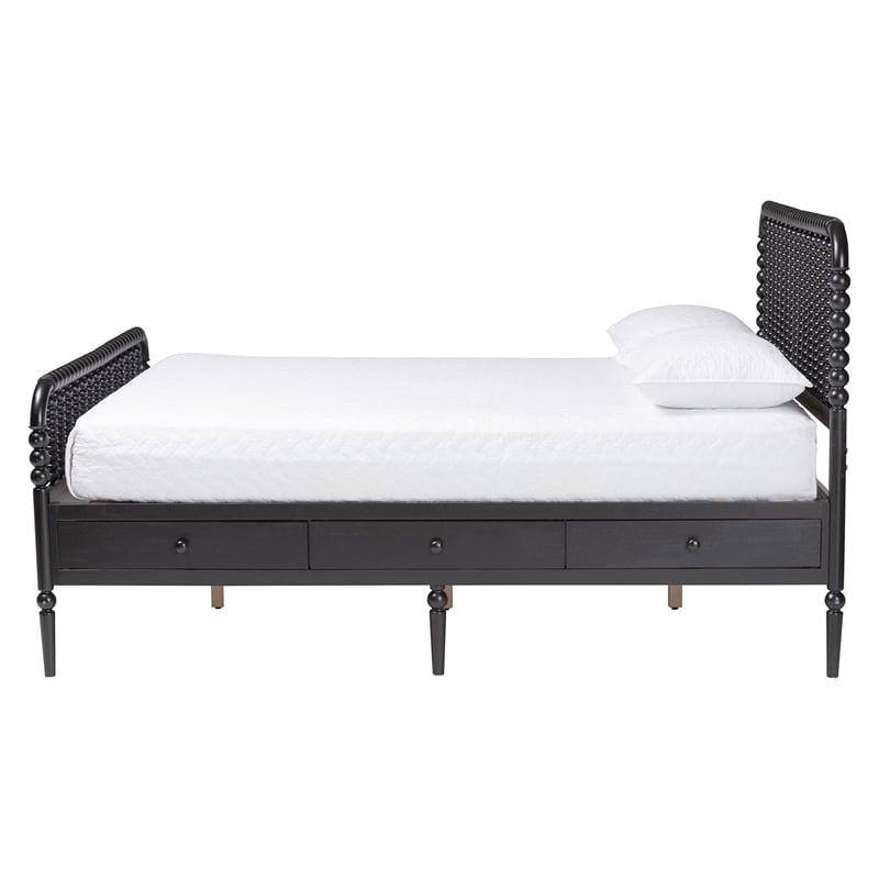 Baxton Studio Lucera 6-Drawer Platform Bed with Bobbin Frame Full Black