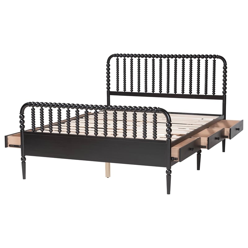 Baxton Studio Lucera 6-Drawer Platform Bed with Bobbin Frame Full Black