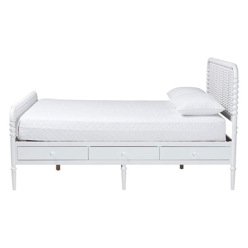 Baxton Studio Lucera 6-Drawer Platform Bed with Bobbin Frame Queen White