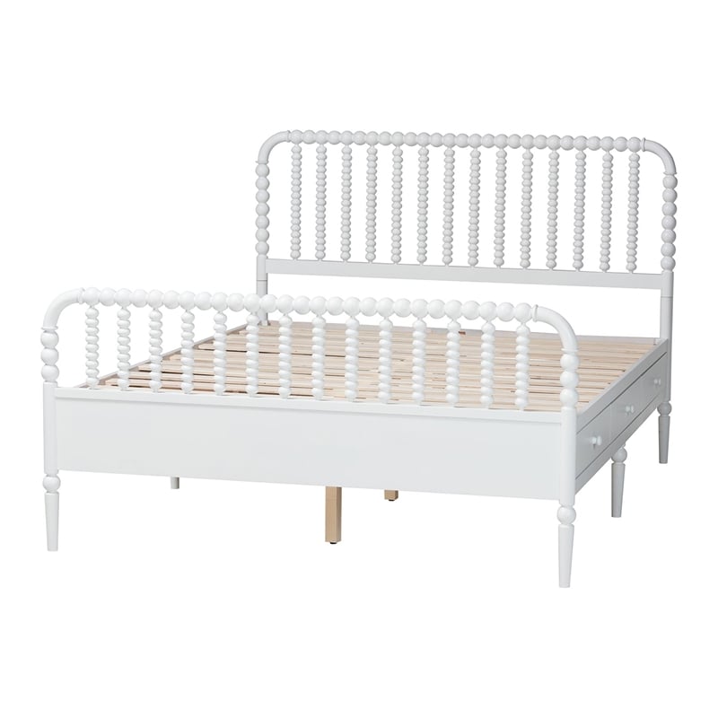Baxton Studio Lucera 6-Drawer Platform Bed with Bobbin Frame Queen White