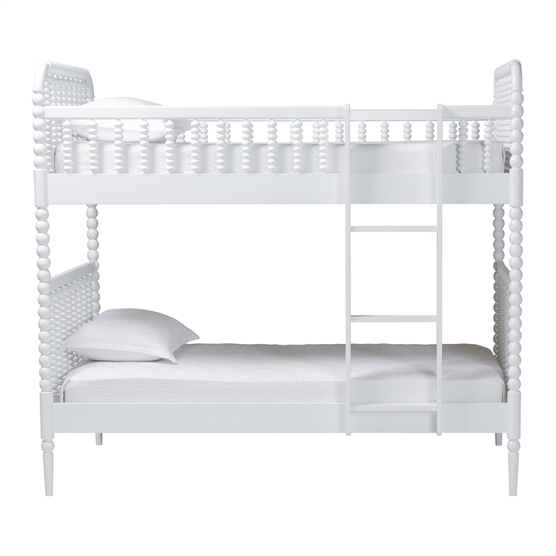Baxton Studio Lucera Bobbin Bunk Bed with Ladder White
