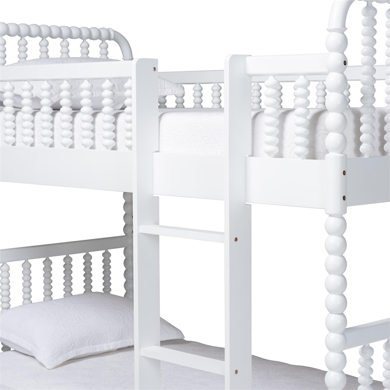 Baxton Studio Lucera Bobbin Bunk Bed with Ladder White